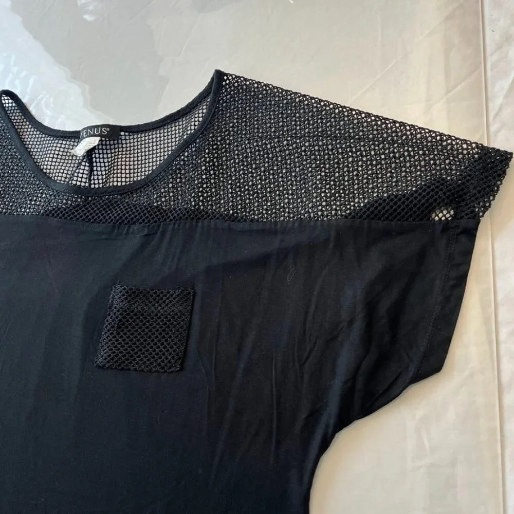 VENUS Mesh Trimmed Cover-Up Dress Black Size L